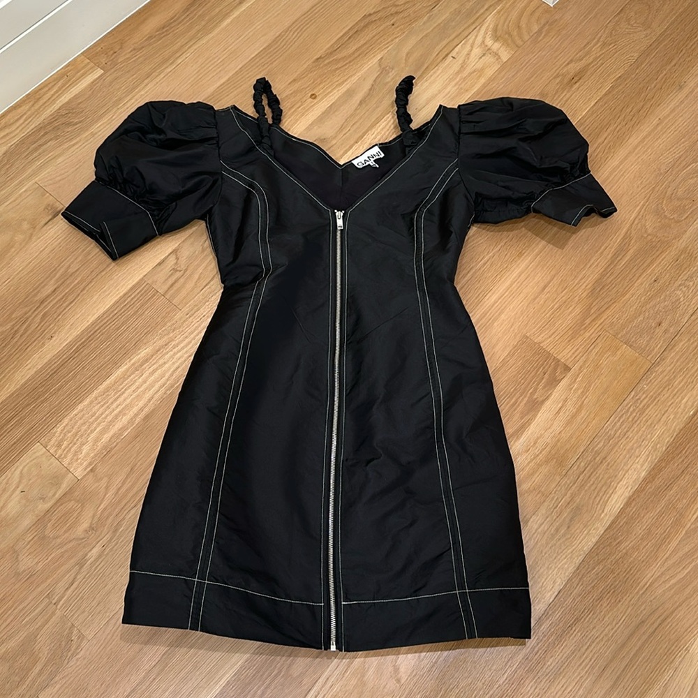 Ganni Black Puff Sleeve Dress Size 40